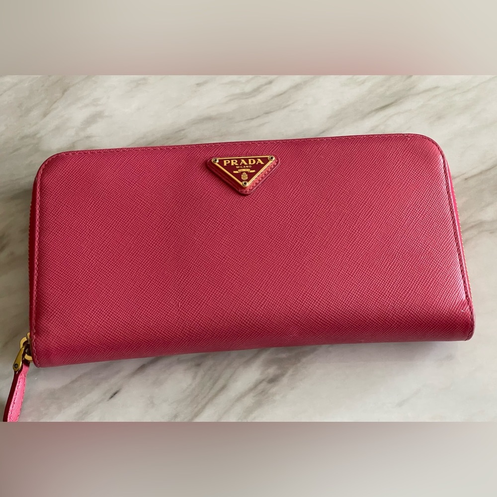 Prada zippy long wallet pink